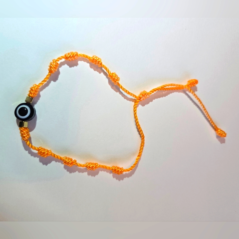 Orange Evil Eye (Mal De Ojo) Adjustable Bracelet With Black Eye